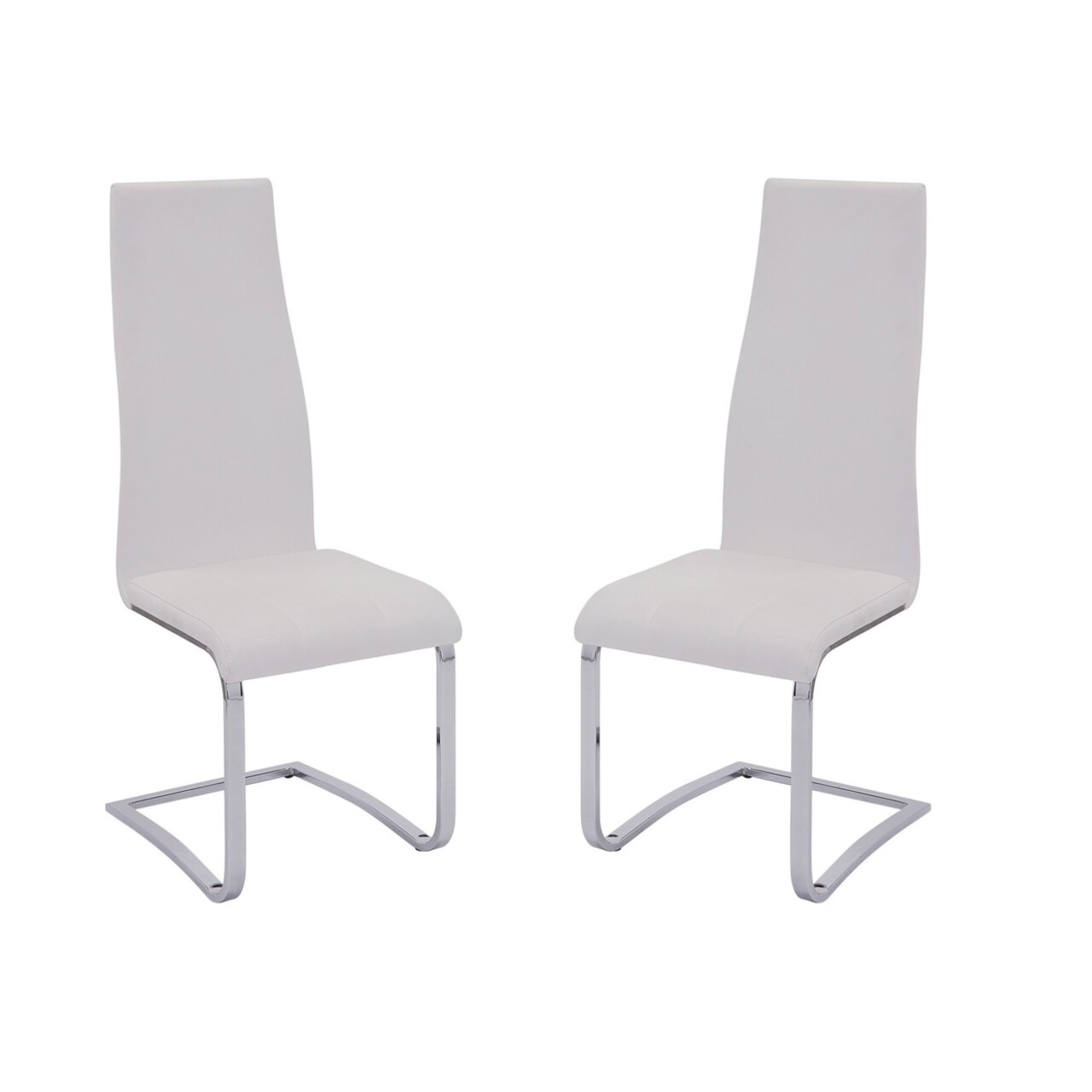 Saltoro Sherpi Stylish White Faux Leather Dining Chair with Chrome Legs, Set of 4-